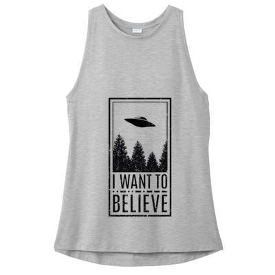 I Want To Believe Ufo Believer Alien Conspiracy Ladies PosiCharge Tri-Blend Wicking Tank