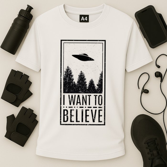 I Want To Believe Ufo Believer Alien Conspiracy Cooling Performance Crew T-Shirt