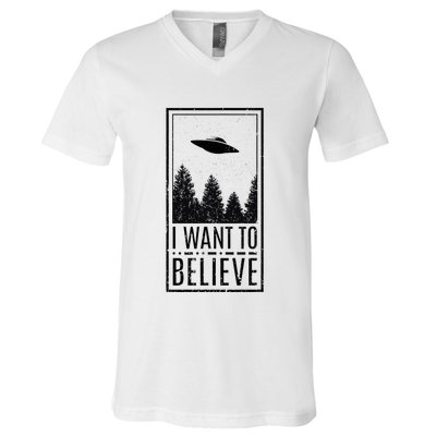 I Want To Believe Ufo Believer Alien Conspiracy V-Neck T-Shirt