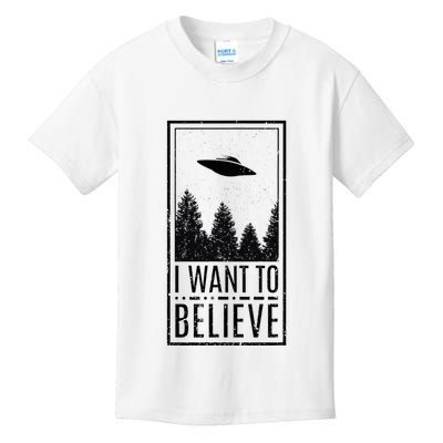 I Want To Believe Ufo Believer Alien Conspiracy Kids T-Shirt
