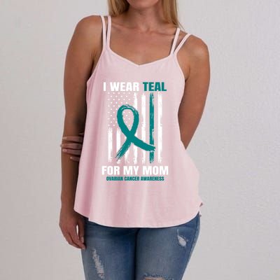 I Wear Teal For My Mom Ovarian Cancer Awareness Flag Mother Gift Women's Strappy Tank