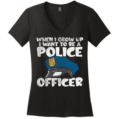 I Want To Be A Police Officer Blue Line Future Cop Women's V-Neck T-Shirt