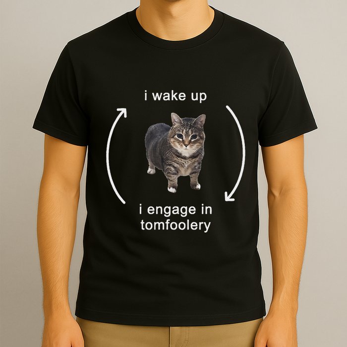 I Wake Up I Engage In Tomfoolery Silly Cat Meme T-Shirt