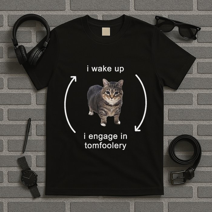 I Wake Up I Engage In Tomfoolery Silly Cat Meme T-Shirt