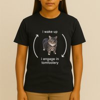 I Wake Up I Engage In Tomfoolery Silly Cat Meme T-Shirt