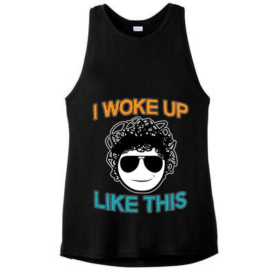 I Woke Up Like This Funny Emoji Smile Cool Face Ladies PosiCharge Tri-Blend Wicking Tank