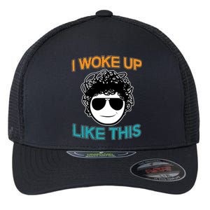 I Woke Up Like This Funny Emoji Smile Cool Face Flexfit Unipanel Trucker Cap