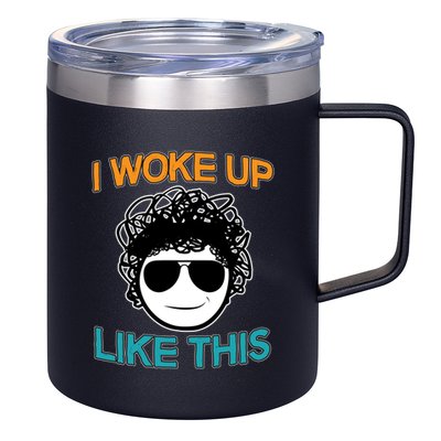 I Woke Up Like This Funny Emoji Smile Cool Face 12oz Stainless Steel Coffee Mug