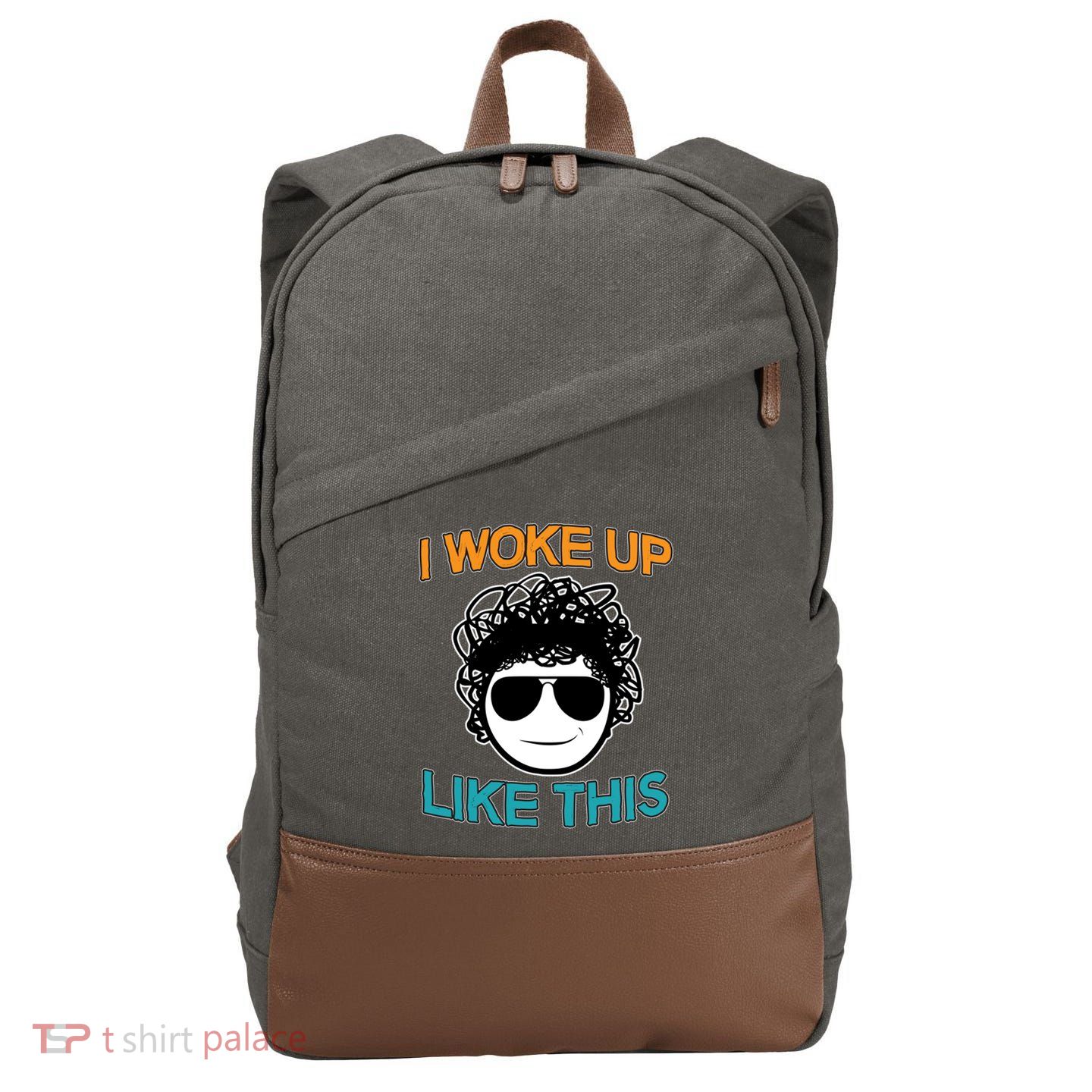 I Woke Up Like This Funny Emoji Smile Cool Face Cotton Canvas Backpack
