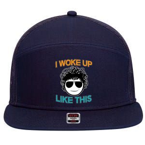 I Woke Up Like This Funny Emoji Smile Cool Face 7 Panel Mesh Trucker Snapback Hat