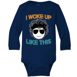 I Woke Up Like This Funny Emoji Smile Cool Face Baby Long Sleeve Bodysuit