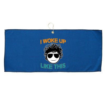 I Woke Up Like This Funny Emoji Smile Cool Face Large Microfiber Waffle Golf Towel