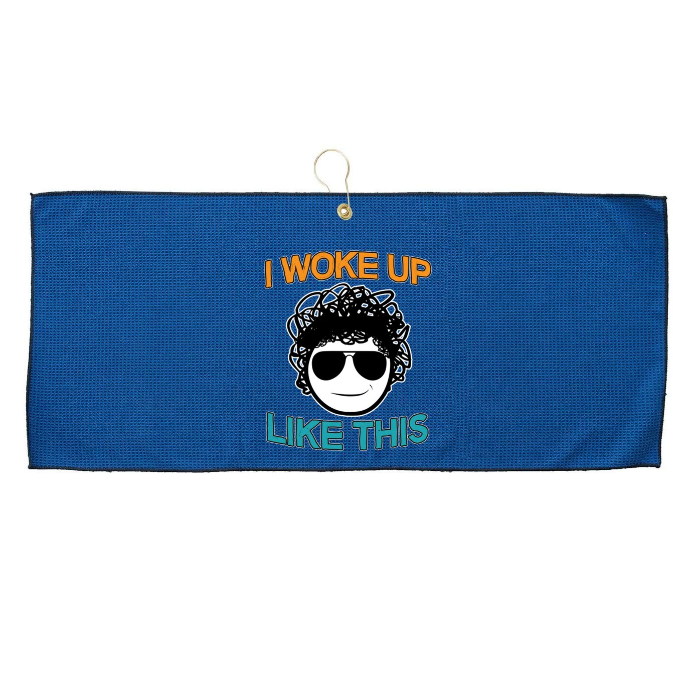 I Woke Up Like This Funny Emoji Smile Cool Face Large Microfiber Waffle Golf Towel