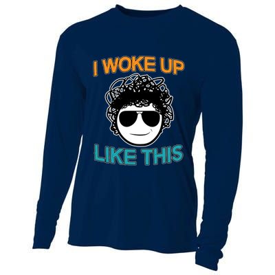 I Woke Up Like This Funny Emoji Smile Cool Face Cooling Performance Long Sleeve Crew