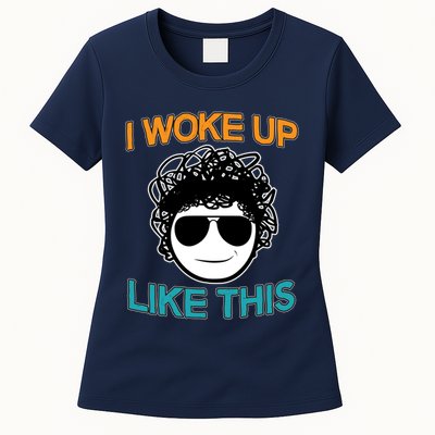 I Woke Up Like This Funny Emoji Smile Cool Face Womens T-Shirt