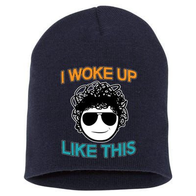 I Woke Up Like This Funny Emoji Smile Cool Face Short Acrylic Beanie