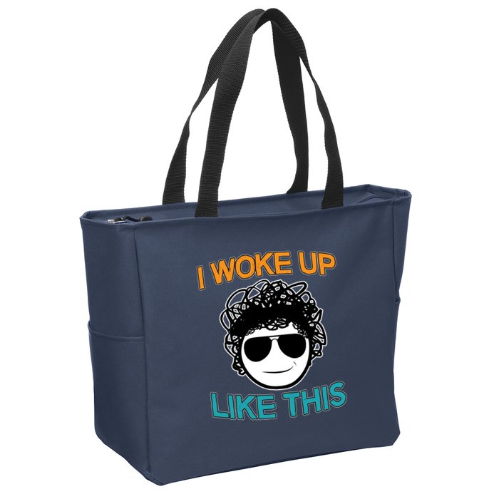 I Woke Up Like This Funny Emoji Smile Cool Face Zip Tote Bag