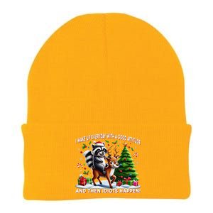 I Wake Up With A Good Attitude…Then Idiots Happen Raccoon Knit Cap Winter Beanie