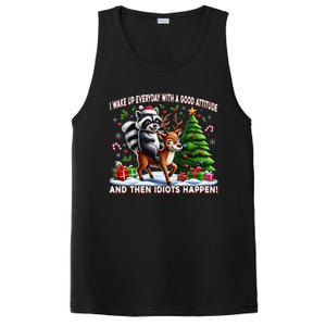 I Wake Up With A Good Attitude…Then Idiots Happen Raccoon PosiCharge Competitor Tank