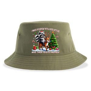 I Wake Up With A Good Attitude…Then Idiots Happen Raccoon Sustainable Bucket Hat