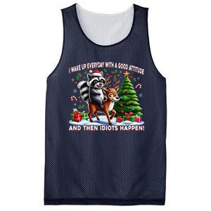 I Wake Up With A Good Attitude…Then Idiots Happen Raccoon Mesh Reversible Basketball Jersey Tank