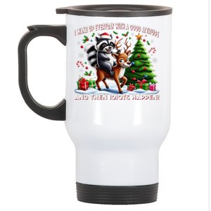 I Wake Up With A Good Attitude…Then Idiots Happen Raccoon Stainless Steel Travel Mug