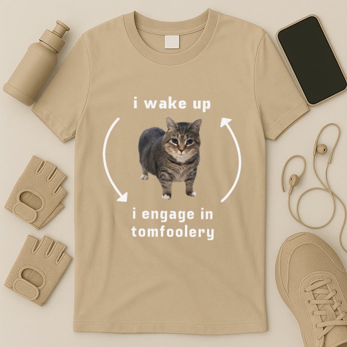 I Wake Up I Engage In Tomfoolery Silly Cat Meme T-Shirt