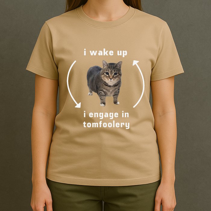 I Wake Up I Engage In Tomfoolery Silly Cat Meme T-Shirt