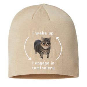 I Wake Up I Engage In Tomfoolery Silly Cat Meme Sustainable Beanie