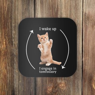 I Wake Up I Engage In Tomfoolery Silly Cat Meme Coaster