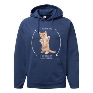 I Wake Up I Engage In Tomfoolery Silly Cat Meme Performance Fleece Hoodie