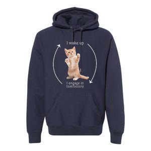 I Wake Up I Engage In Tomfoolery Silly Cat Meme Premium Hoodie