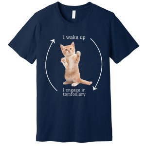 I Wake Up I Engage In Tomfoolery Silly Cat Meme Premium T-Shirt