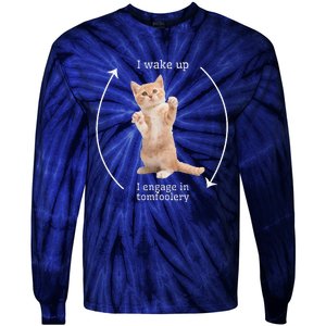 I Wake Up I Engage In Tomfoolery Silly Cat Meme Tie-Dye Long Sleeve Shirt