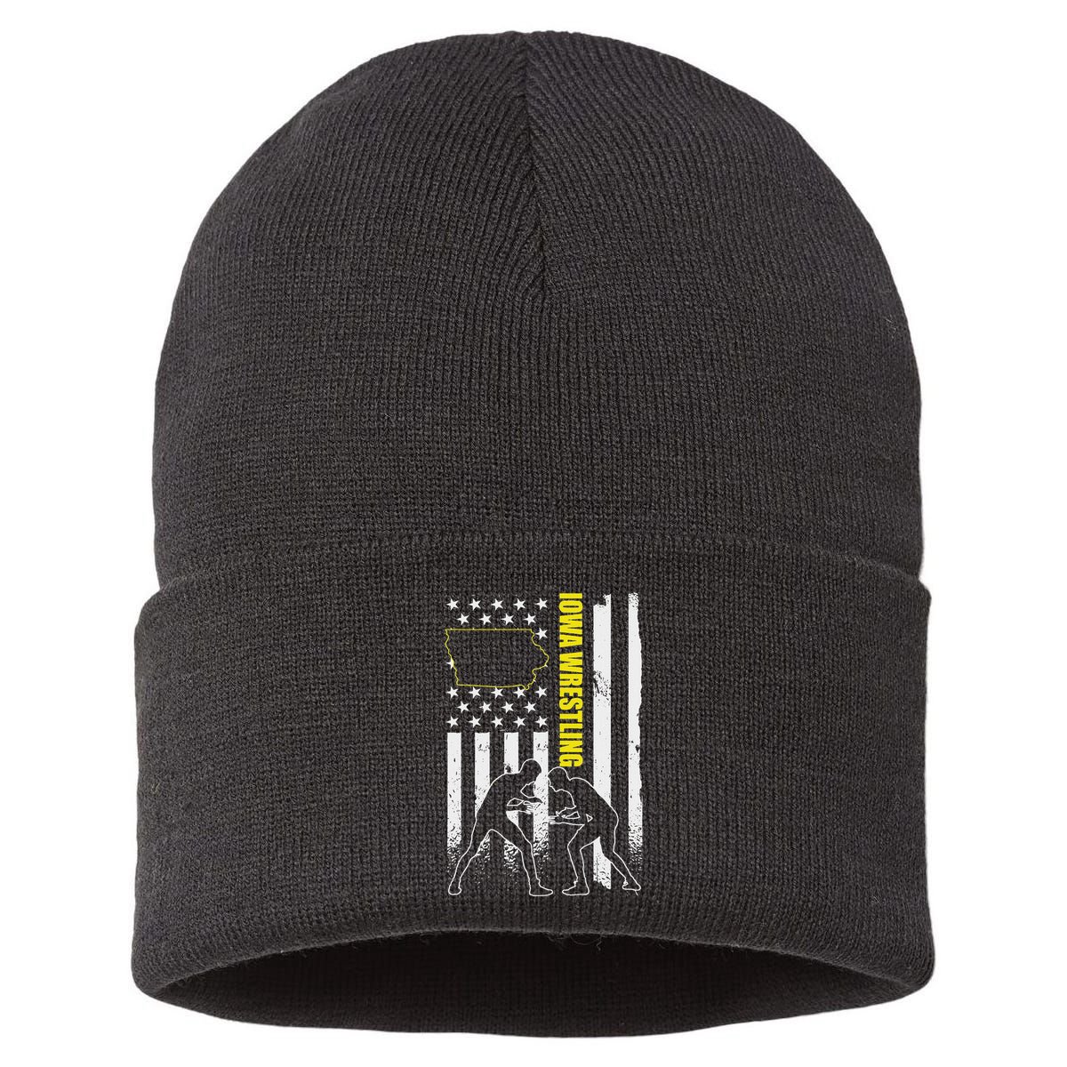Iowa Wrestling Usa Flag Apparel American Flag Iowa Wrestler Sustainable Knit Beanie