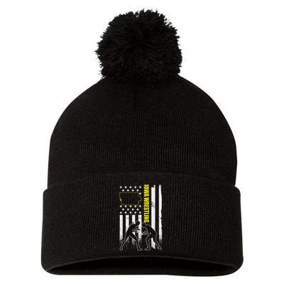 Iowa Wrestling Usa Flag Apparel American Flag Iowa Wrestler Pom Pom 12in Knit Beanie