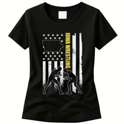 Iowa Wrestling Usa Flag Apparel American Flag Iowa Wrestler Womens T-Shirt
