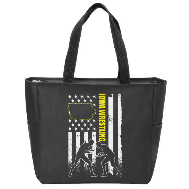 Iowa Wrestling Usa Flag Apparel American Flag Iowa Wrestler Zip Tote Bag