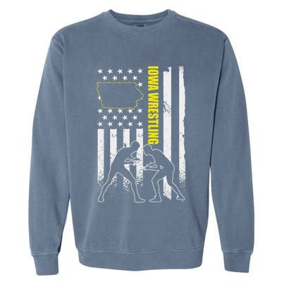 Iowa Wrestling Usa Flag Apparel American Flag Iowa Wrestler Garment-Dyed Sweatshirt