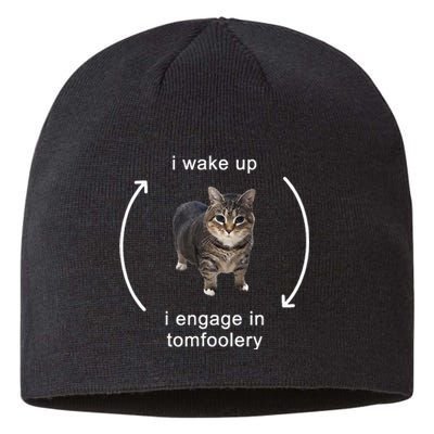 I Wake Up I Engage In Tomfoolery Silly Cat Sustainable Beanie