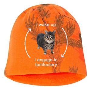 I Wake Up I Engage In Tomfoolery Silly Cat Kati - Camo Knit Beanie