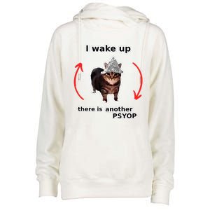 I Wake Up There Is Another Psyop Tin Foil Hat Cat Meme Womens Funnel Neck Pullover Hood