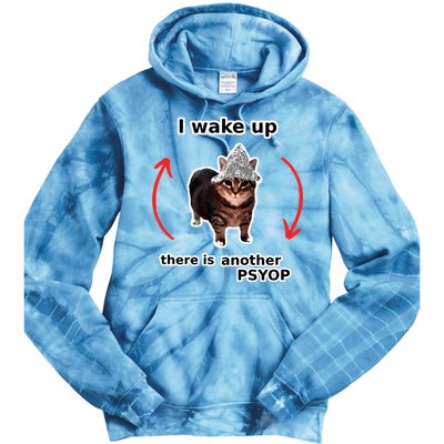 I Wake Up There Is Another Psyop Tin Foil Hat Cat Meme Tie Dye Hoodie