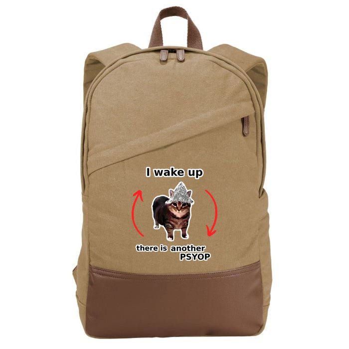 I Wake Up There Is Another Psyop Tin Foil Hat Cat Meme Cotton Canvas Backpack
