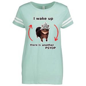 I Wake Up There Is Another Psyop Tin Foil Hat Cat Meme Enza Ladies Jersey Football T-Shirt