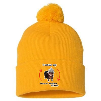 I Wake Up There Is Another Psyop Tin Foil Hat Cat Meme Pom Pom 12in Knit Beanie