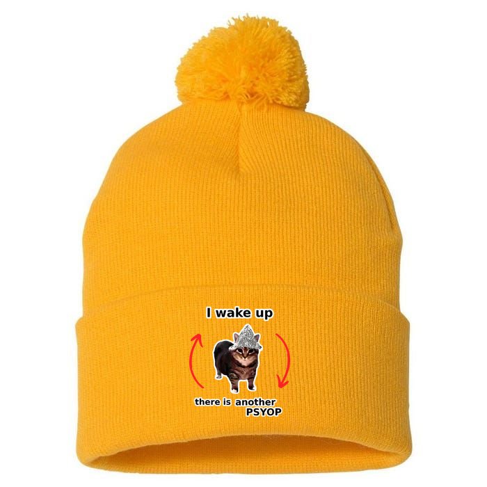 I Wake Up There Is Another Psyop Tin Foil Hat Cat Meme Pom Pom 12in Knit Beanie