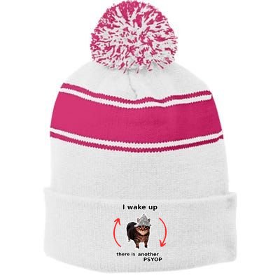 I Wake Up There Is Another Psyop Tin Foil Hat Cat Meme Stripe Pom Pom Beanie