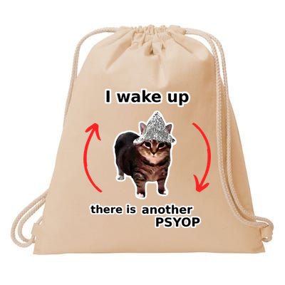 I Wake Up There Is Another Psyop Tin Foil Hat Cat Meme Drawstring Bag