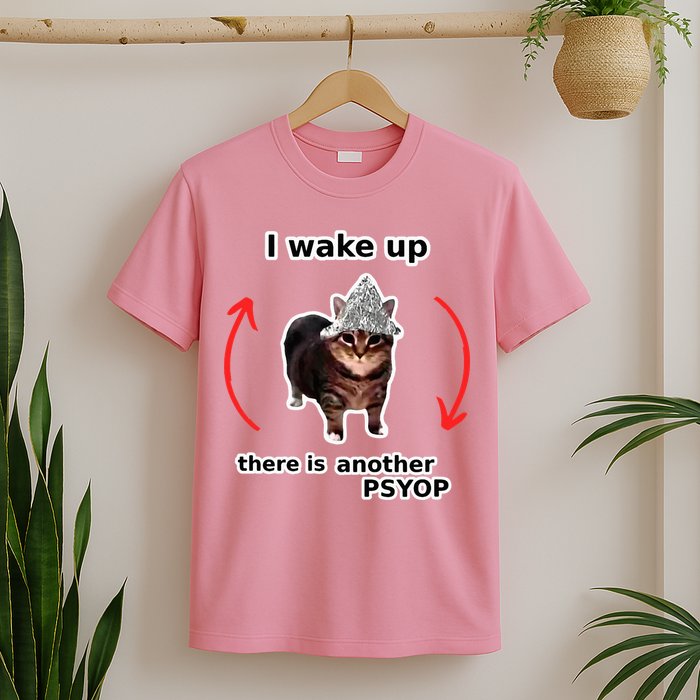 I Wake Up There Is Another Psyop Tin Foil Hat Cat Meme T-Shirt